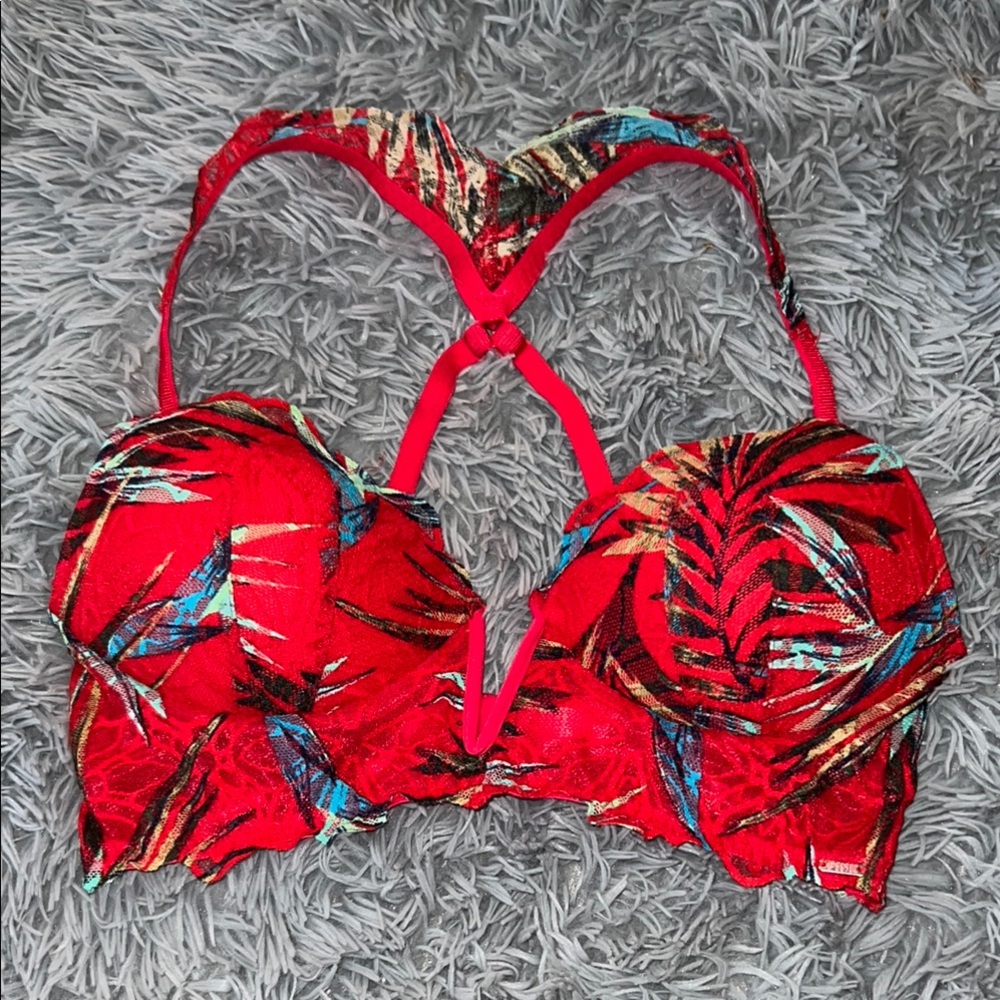 Pink/Victoria Secrets Vibrant Red Tropical Print BraTop